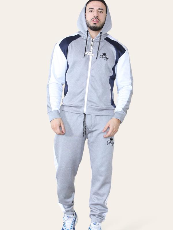 Men's 2 Piece Panel Logo Running Jogging Tracksuit Hooded 8