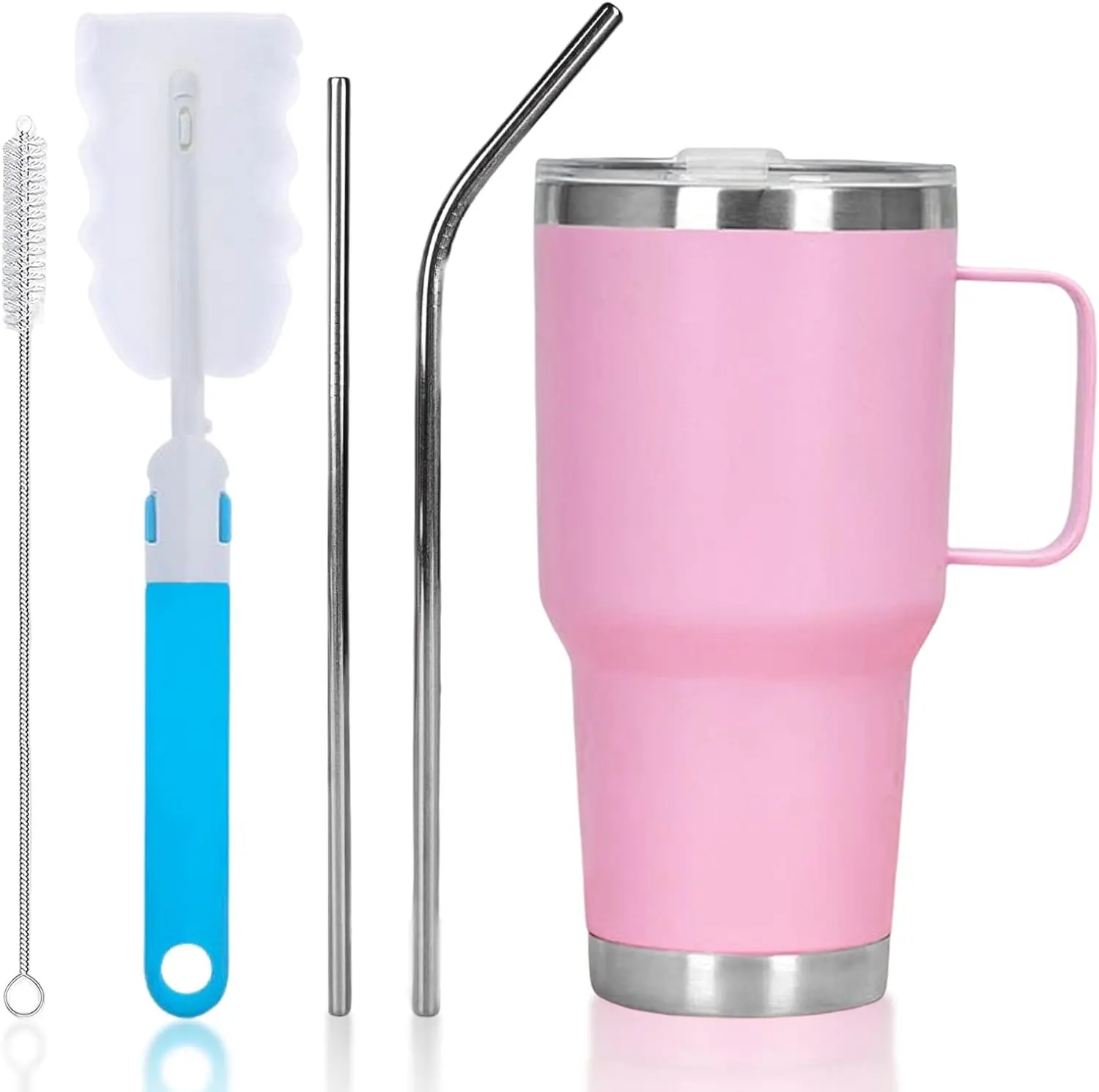 Tumbler with Handle and Straw, 20oz Insulated Cup with Straw and Handle, Tumbler with Handle, Stainless Steel Double Coffee Travel Mug, Vacuum Insulated Travel Cup with Handle for Hot Drinking Drinkware Flasks