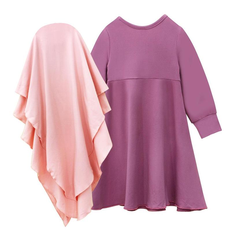 HASASERIES HS1194 2pcs Set,Child Abaya with Two Layer Khimar 2