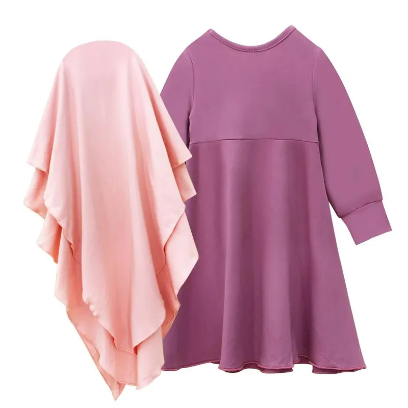 HASASERIES HS1194 2pcs Set,Child Abaya with Two Layer Khimar 2