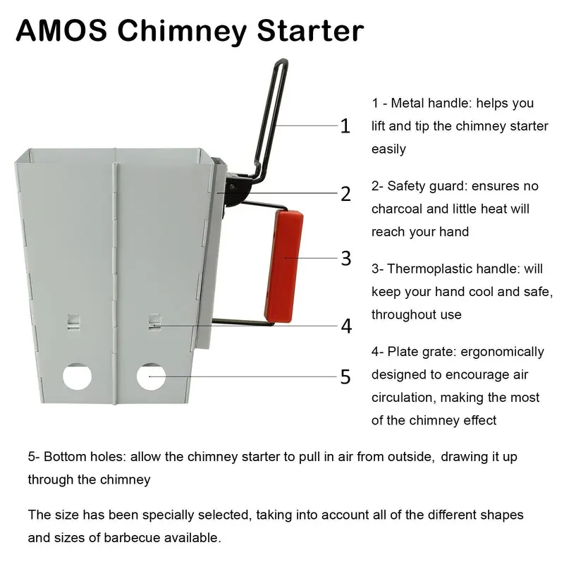 AMOS Barbecue BBQ Collapsible Foldable Charcoal Chimney Starter Grill Camping Coal Burner Lighting Kit with Thermoplastic Handle 4