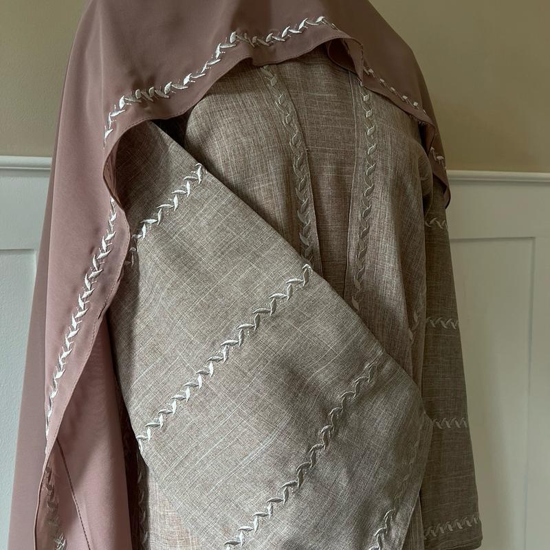 Nude embroidery abaya, embroidery scarf. 3 piece. Half sleeved/full maxi length inner slip. embroidered abaya 2