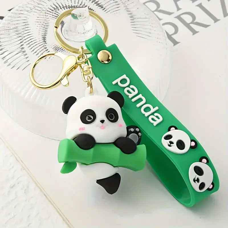 1pc Cartoon Panda Silicone Keychain, Cute Animal Theme Charm for Keys, Backpack, Car - Novelty Women's Accessory, Christmas Gift, Round Ring Clasp 0