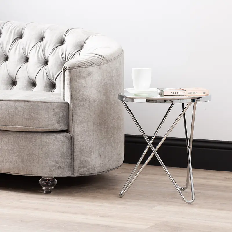 Round Side Table for Living Room Furniture, 50cm Clear Glass Top Sofa Table for Small Spaces, End Table with Chrome Metal Legs 1