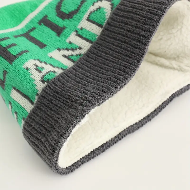 Women's Winter Knitted Beanie with Pom Pom - 100% Polyester, Elastic, Lightweight Athletic Ireland Design Cap, Fleece Lined Warm Furry Hat 5