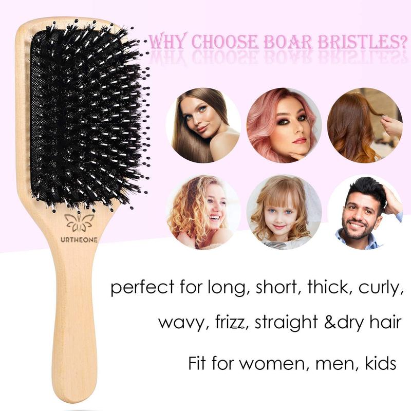 Boar Bristle Hair Brush and Comb Set for Women Men Kids, Best Natural Wooden Paddle Hairbrush and Small Travel Styling Brush for Wet or Dry Hair Detangling Smoothing Massaging 2