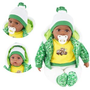 BiBi Doll Soft Bodied 20" Ethnic Black Baby Doll Toy with Sounds & Dummy - "Green Pea"