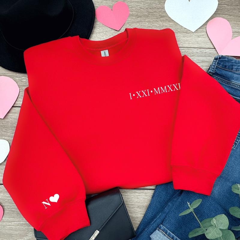 Custom Roman Numeral Hoodie, Couples Matching hoodie with matching Sleeve 4