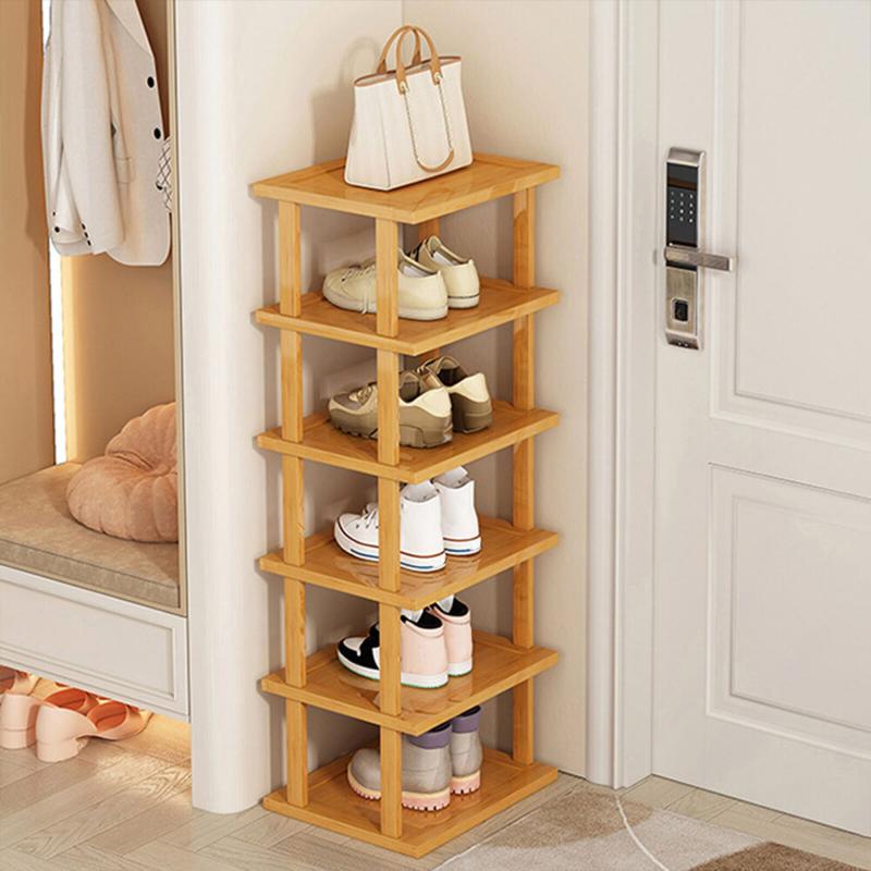 6 Tier Vertical Shoe Rack Tall Narrow Shelf Storage Organizer Slim Shoe Tower UK Bamboo Metal 4