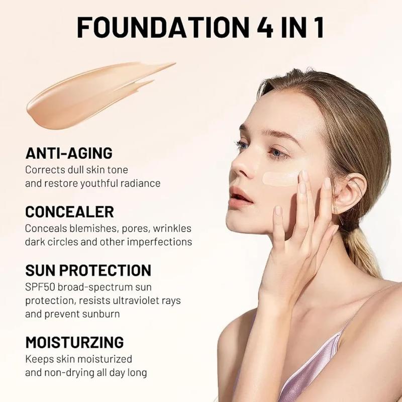 4 in 1 Foundation Liquid - Concealer and Moisturizer - Sunscreen Serum SPF50 - Color Changing Foundation Light Spectrum - UVA/UVB Protection, Hydrating & LongLasting Makeup Moisturizing 2