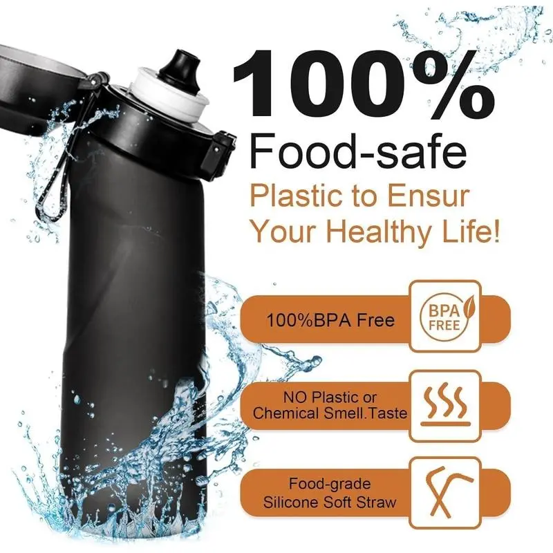 Air Water Bottle 12 Flavor Pods Up 22oz Fruit Fragrance Scented Water Cup BPA Free 0% Sugar For Outdoor Sports,Gifts From Friends (1 bottle Matte Black+12 scent pods) 4