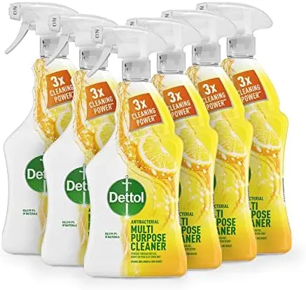 Dettol Antibacterial Multi Purpose Cleaner Spray, Lemon & Lime, Multipack of 6 X 1 Litre, Total of 6L
