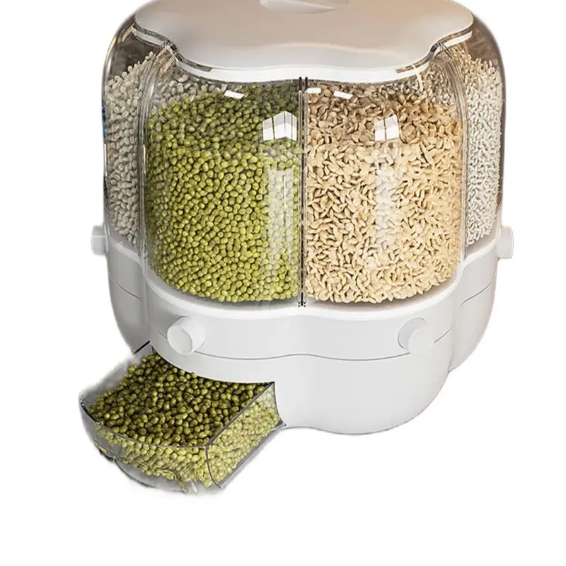 6-Gird Round Cereal Dispenser Rotating Food Organizer Dry Grain Storage for Kitchen utensil 4