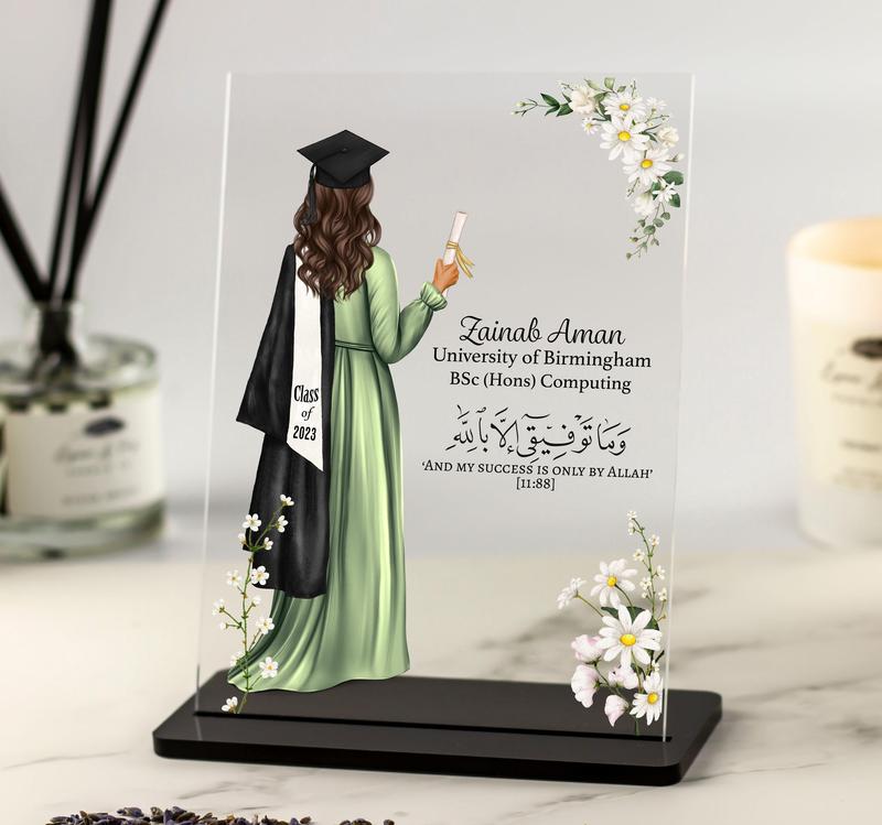 Graduation Gift, Any Year Personalised Graduation Gift for Her, Islamic Gift for Her, Class of 2022, 2023 Floral Daisy Graduation Acrylic Plaque Handmade Decor Hat Ornaments Flower 0