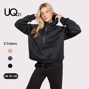 UNIQUE21 Oversized Half Zip Sweatshirts Cropped Fleece Hoodies Casual Long Sleeve with Pockets Thumb Hole