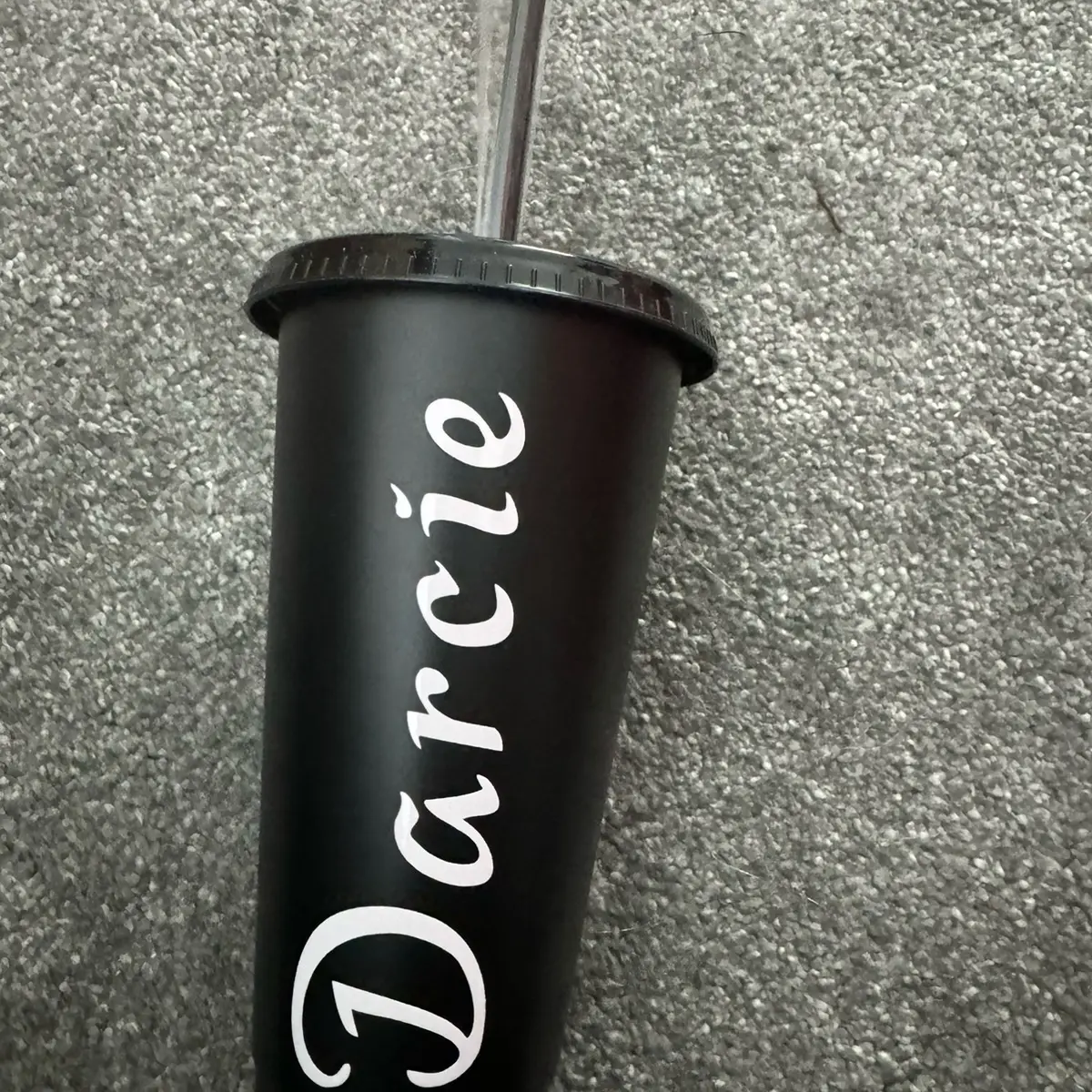 Personalised drinks cup with straw