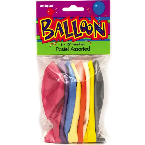 Pack of 8 Assorted Pastel Coloured 12" Premium Pearlised Balloons 1