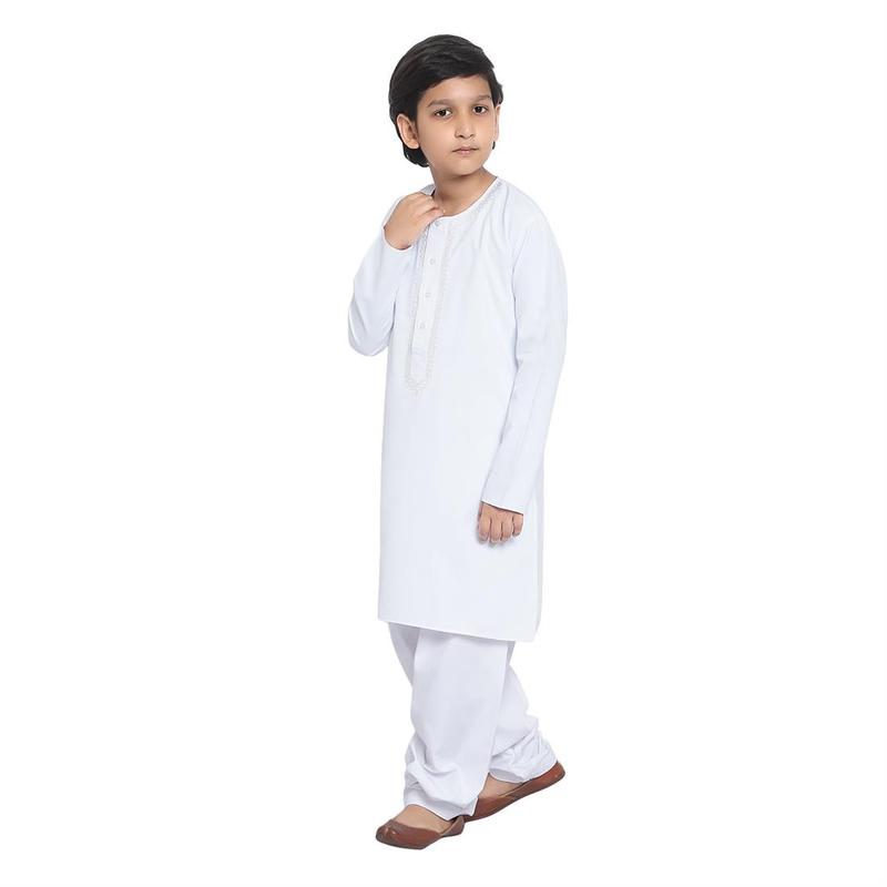 KIN-KG607-B - Boys Plain Kurta with Embroidery embellishment around neck and buttons area, comes with Shalwar. Ple 8