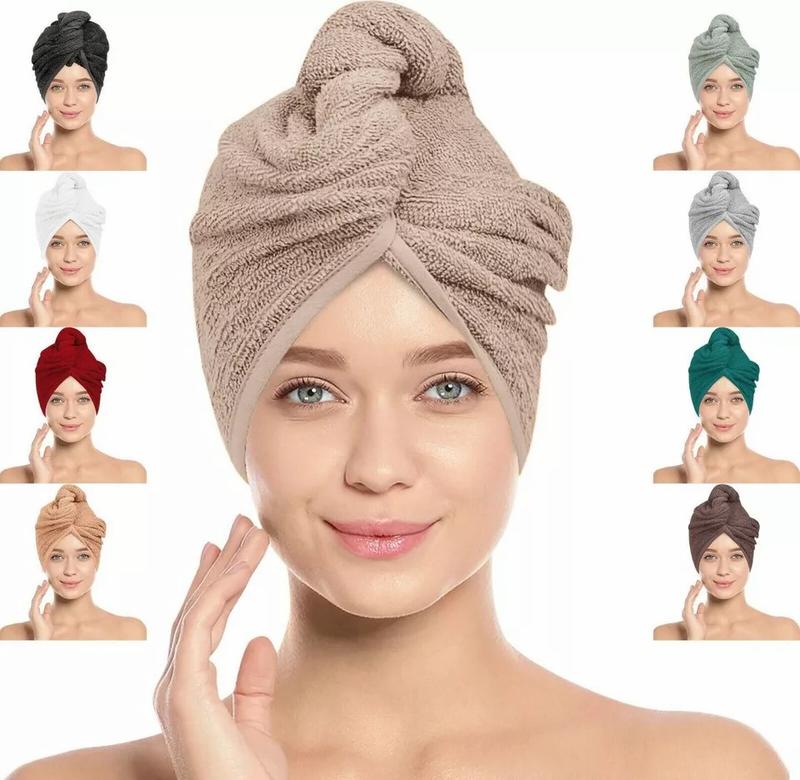 Hair Drying Turban Towel 100% Cotton Twist Wrap Quick Dry Head Bath Cap Hat Band Gift Pack 4
