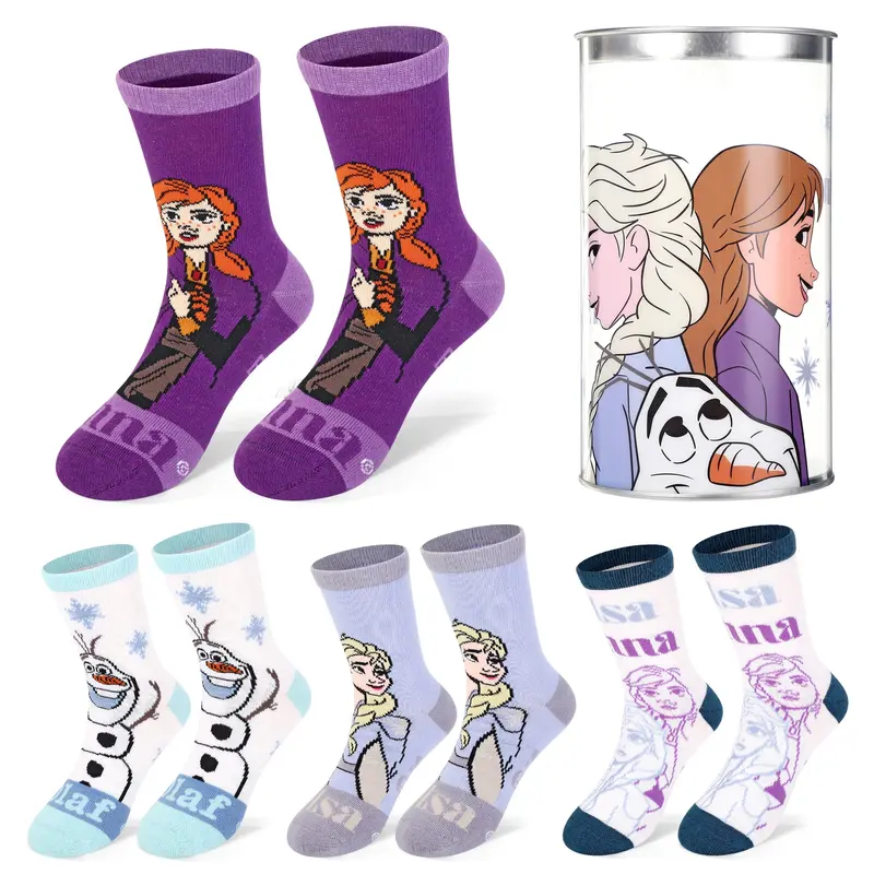 Disney Frozen 4 Pair Ankle Cotton Socks for Kids Packed in Round Piggy Bank Plastic Cylinder (UK, Age, 7-11 Years, Regular) 5