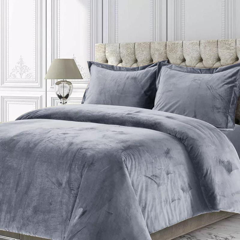 Velvet Quilted Bedspread Bed Throw & Pillow Shams Double King Size Bedding Set 4