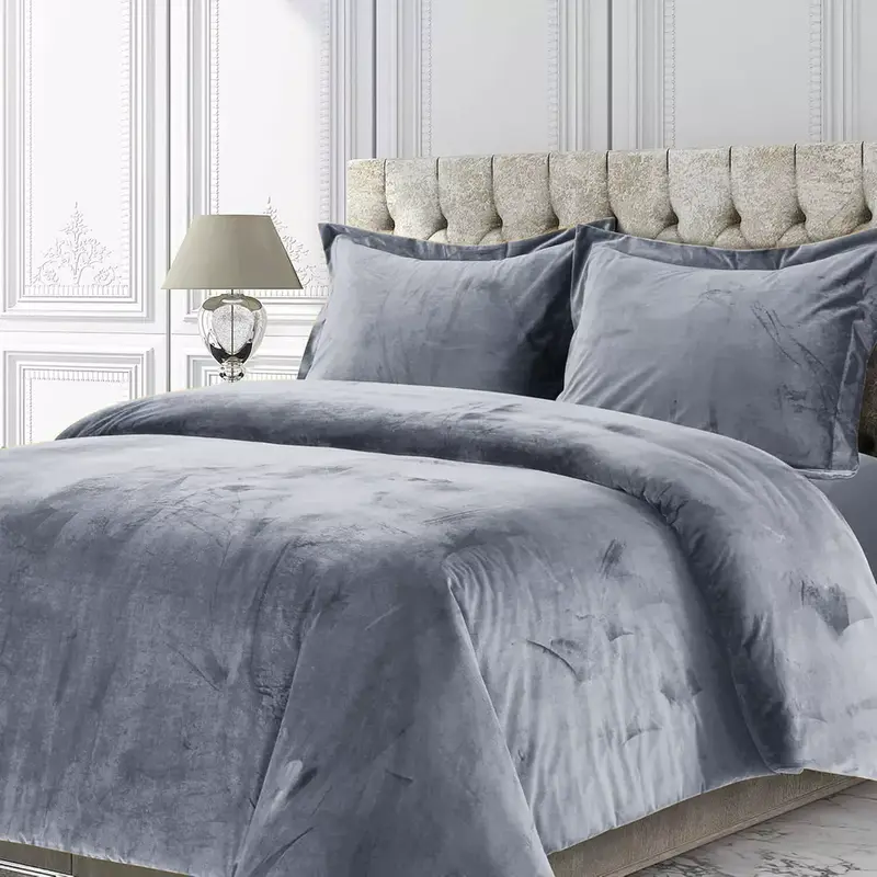 Velvet Quilted Bedspread Bed Throw & Pillow Shams Double King Size Bedding Set 4