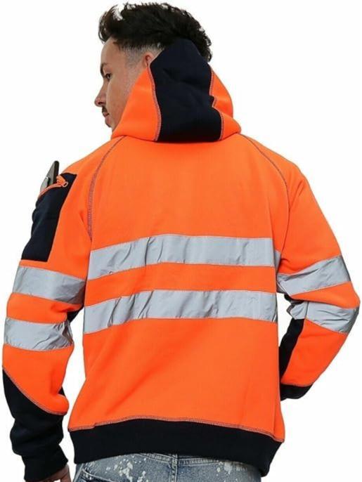 Hi Viz Reflective Fleece Hoodie for Men with 3 Secure Zipper Pockets – Lightweight Waterproof Pullover with Adjustable Hood, Breathable Fabric, and Stylish Design for Outdoor Wear, Casual Outings, and Night Visibility 4