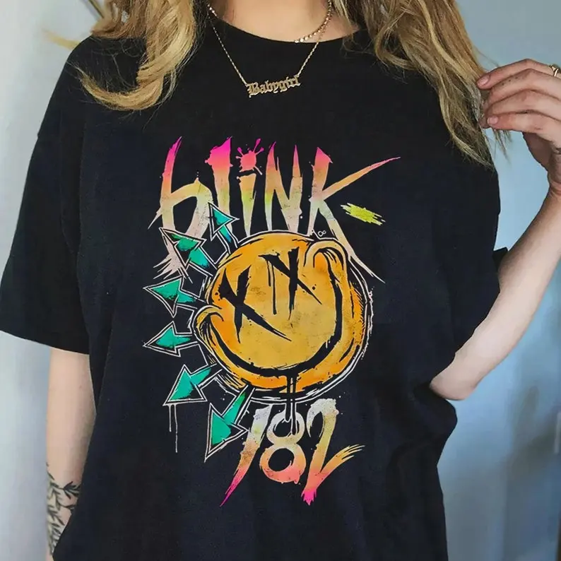 Blink 182 Comfort Colors Shirt, Blink 182 Rock Shirt, Smile Face T-Shirt, Blink 182 Concert Shirt,Retro Smile Face T-shirt, Cute Smile Shirt