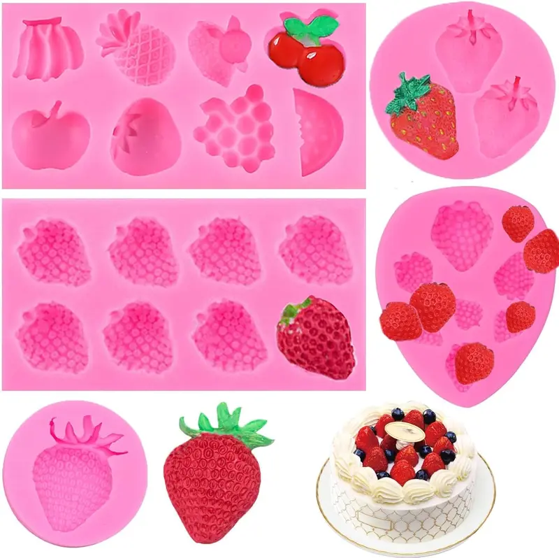 5 Pcs Strawberry Baking Mold 3D Cupcake Strawberry Mold Strawberry Silicone Fondant Mold for DIY Topper Decorating Cake Chocolate Cookies Sugar Polymer Clay Crafting Project 0
