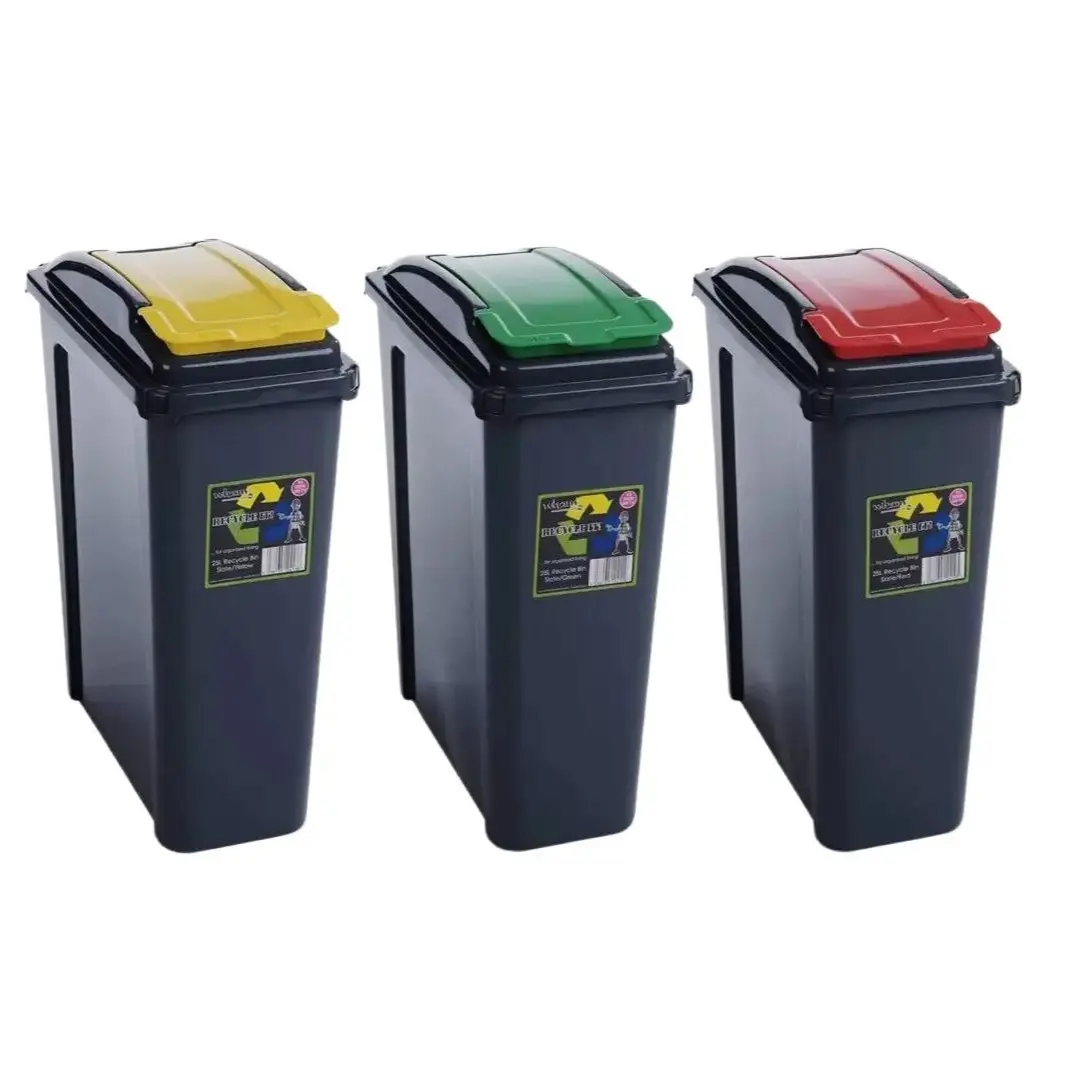 [UK Seller] 25L Slim Plastic Recycling Bin - Easy Access Flap Lid - Ideal for Waste, Compost, and Pet Food Storage