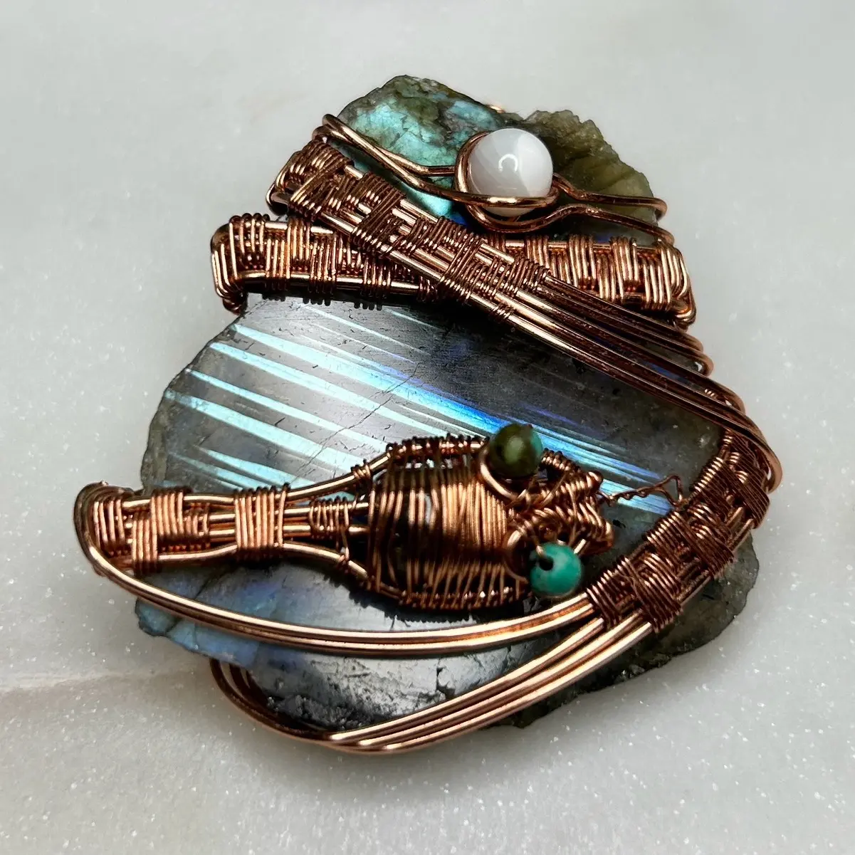 Blue Labradorite with Wire wrapped Snake