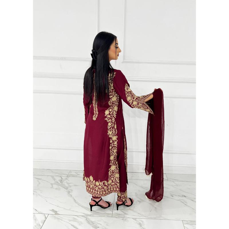 HK271 Jabeen - Maroon Linen Oufit 3