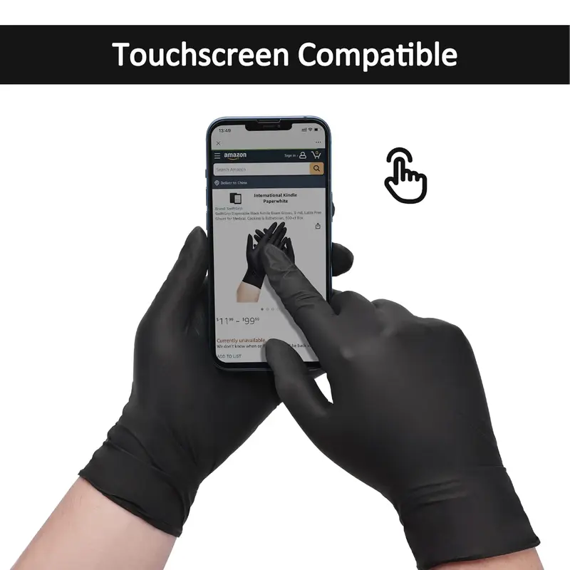 Black Nitrile Disposable Gloves, Medical Grade Rubber Gloves Latex Free & Powder Free for Cooking, Tattoo, Examination, Cleaning, Hair Dyeing, Salon (Box of 100, Large) 6