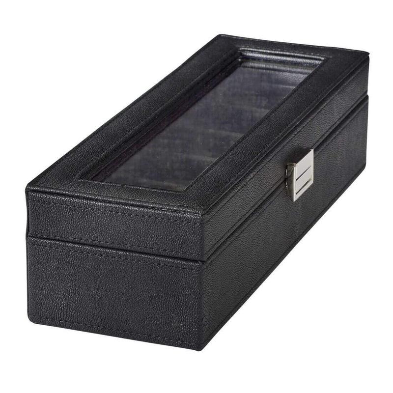 Faux Leather Display Box For 6 Watches With Glass Window Organiser Case Metal Closure 1