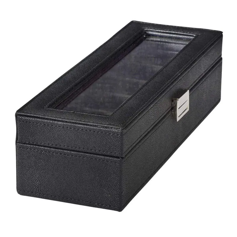 Faux Leather Display Box For 6 Watches With Glass Window Organiser Case Metal Closure 1