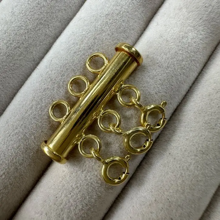 Gold Plated Sterling Silver 3 Row Bolt Ring Layer Necklace Clasp 7