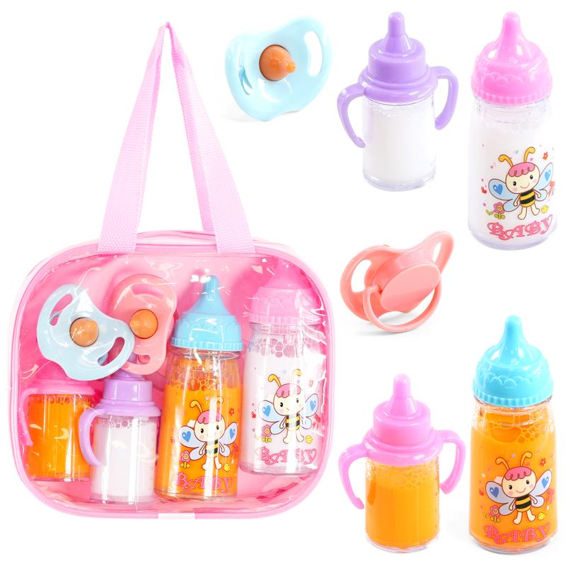BiBi Doll 7-In-1 Baby Doll Accessories Set – Baby Dolls Bottles With Disappearing Milk And Juice, Carry Bag, Dummies – Magic Milk Bottle Baby Doll Dummy Baby Doll Feeding Set Baby Doll Bottle 1
