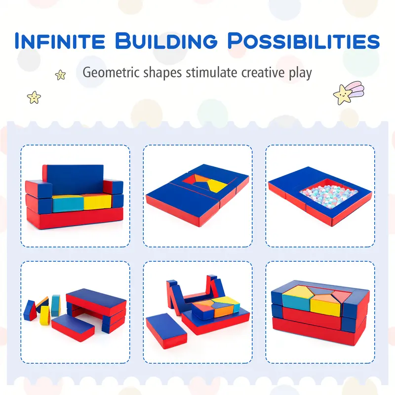 COSTWAY 4-in-1 Convertible Foam Couch Play Set with Skin-friendly PU Leather Cover and Zippers 2