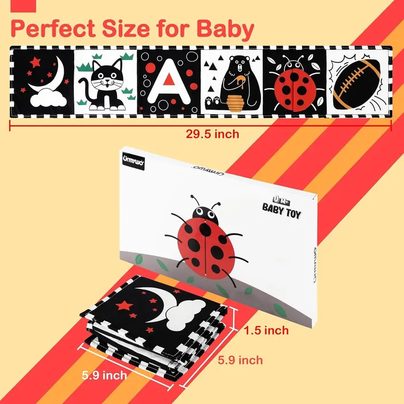 Baby Toys 0-6 Months, Black and White Sensory Toys Brain Development, Tummy Time Toys, Soft Baby Book, Baby Essentials for Newborn 0-6-12 Months Montessori Toy Gifts 4