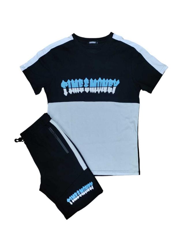 Mens Time Is Money Tracksuit Set Men Cotton T Shirt & Shorts Gym Casual Wear NEW Fabric Fashion Menswear Soft Breathable Day Nightwear Outerwear Plain Overalls Pockets Spandex 1