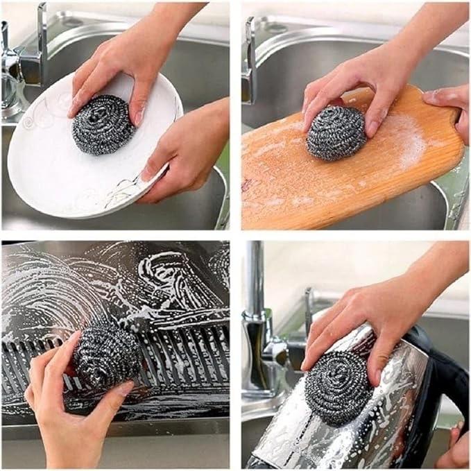 Stainless Steel Scourers, Steel Wool scrubbers Scouring Kitchen for Cleaning Non-Stick Metal Sponge Pan, 6 and 12 Pack 5