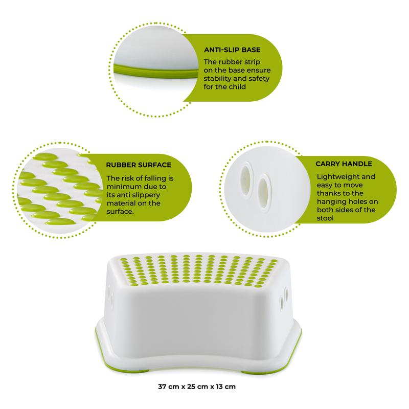 Straame Sturdy Step Stool for Bathroom, Practical Non-Slip Toilet Step in White and Green for Kids, Multiuse Booster Step, Toddler Potty Training 4