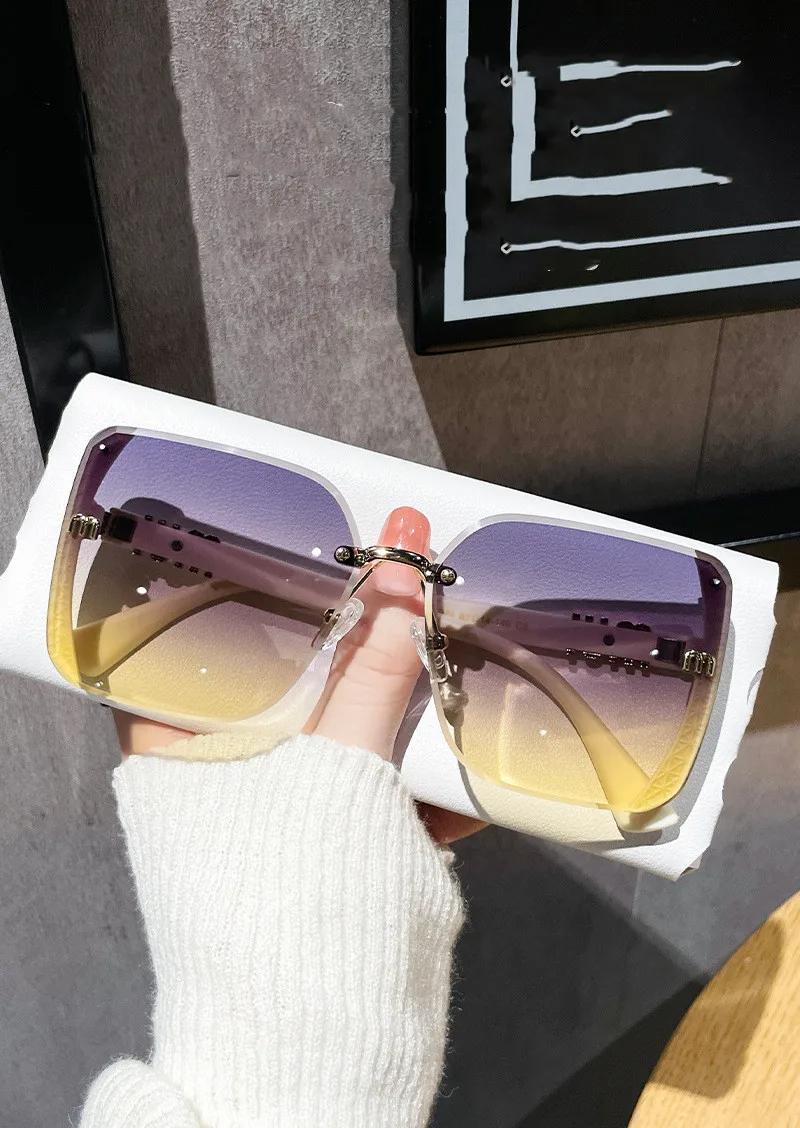 Product Introduction of 2024 new fashion trimmed sunglasses half frame high quality trend simple sunglasses for women with fine glitter (No Case) 3