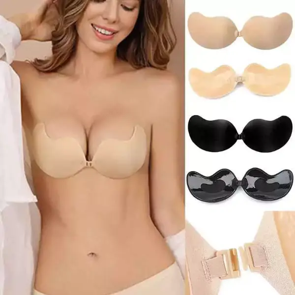 UK Silicone Strapless Push Up Bra Backless Self Adhesive Invisible Lace Stick On for Women - Womenswear Comfortable Dress Fashion Fit Reusable