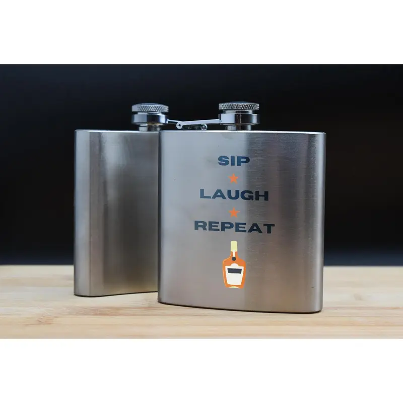 Stainless Steel Hip Flask with Full Colour - Sip, Laugh, Repeat Design - Perfect Christmas or Birthday Present for Fathers, Dad, and Grandad 7