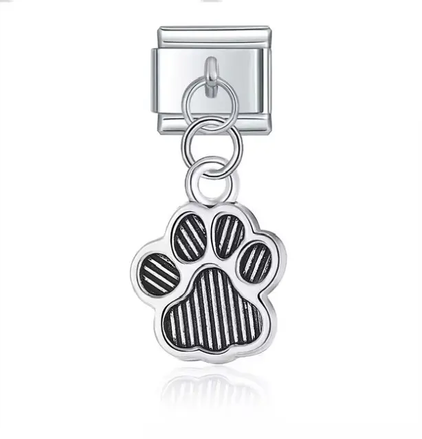 Italian 9mm Silver Stainless Steel Dog Paw Charm for Bracelet - Unisex