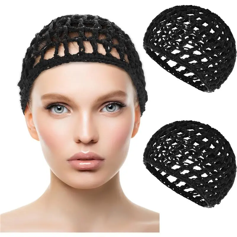 2 PCS Hair Nets Cap Sleeping Hairnet Snoods Wrap Bonnets Long Straight Curl Wig Head Protector Black Haircare Adjustable Cosmetic Daily Durable Gift Heatless