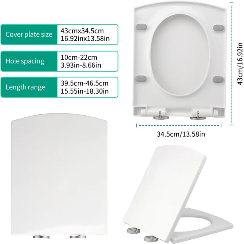 Luxury Square Toilet Seat Heavy Duty White Soft Close Top Quick Release Hinges 2
