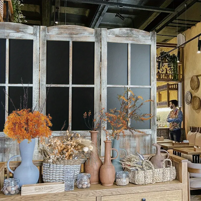 GOFLAME 3-Panel Folding Room Divider 136 x 178cm Wooden Retro Decorative Wall Divider 5