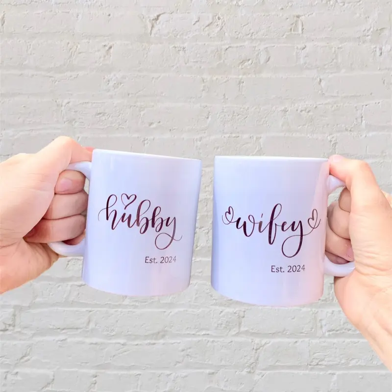 Wifey & Hubby mugs, newlywed gifts, wedding gifts for bride and groom, wedding anniversary mugs 0